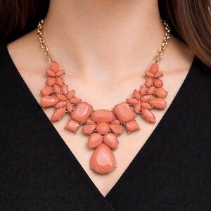 Charming Charlie gold tone statement bib necklace pastel orange faux stones